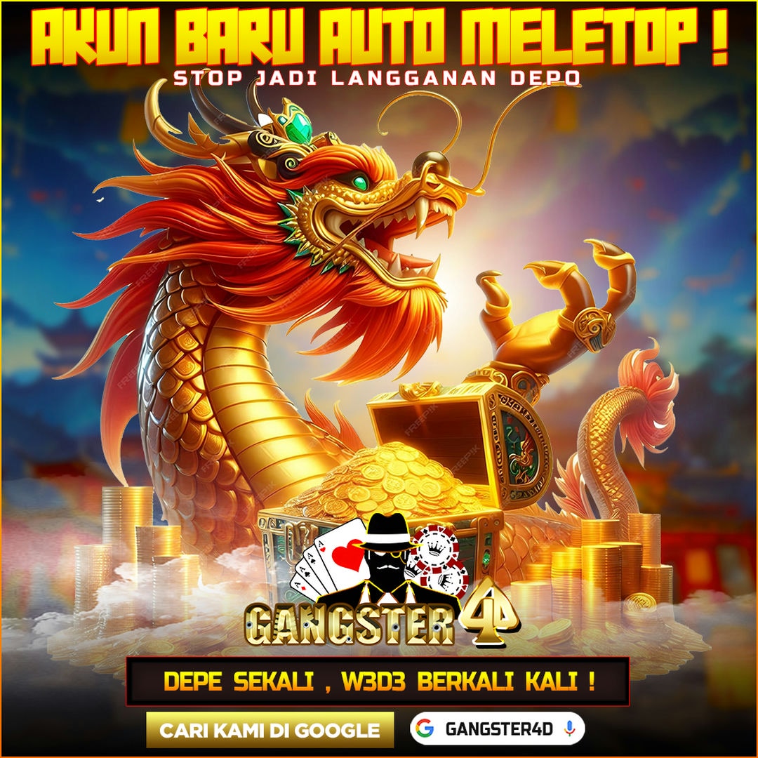 Poster GANGSTER4D: naga emas dengan peti dan ornamen koin
